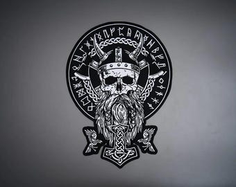 Odin Large Embroidered Back Patch – Viking Skull Iron On Applique for Jackets