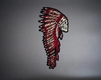 Indian Skull Embroidered Patch – Biker Vest Iron-On Applique