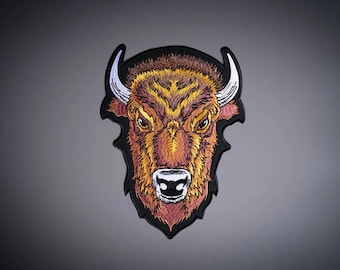 Bison Large Embroidered Back Patch — Iron On Applique for Biker Vest & Leather Jacket