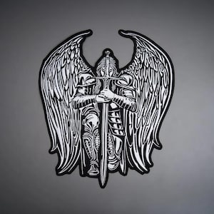 Angel Knight Embroidered Back Patch – Iron On Biker Vest Applique