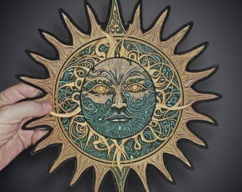 Celtic Sun Embroidered Back Patch – Nordic Biker Vest Applique (Large)