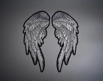Large Angel Wings Embroidered Back Patch – Iron On Biker Jacket Applique