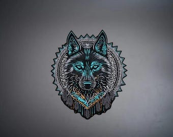 Blue Moon Wolf Large Embroidered Back Patch – Iron On Biker Vest Applique