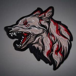 Roter Wolf großer gestickter Rücken Patch - Biker Weste Applikation