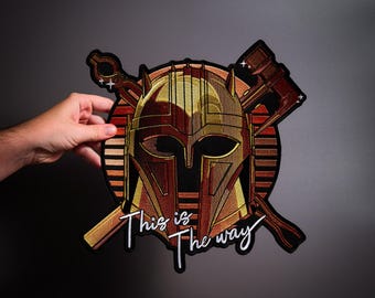 Mandalorian Gold Embroidered Patch — Iron On Applique for Biker Vest, Jacket & Denim | Star Wars Patch