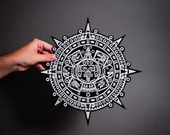Aztec Calendar Large Embroidered Back Patch — Iron On Applique for Biker Vest & Leather Jacket