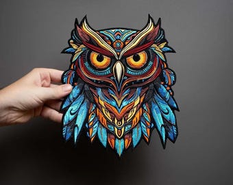 Magic Owl Large Embroidered Back Patch — Iron On Applique for Biker Vest & Leather Jacket