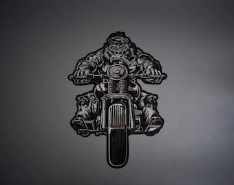 Biker Gorilla Large Embroidered Back Patch — Iron On Applique for Biker Vest & Leather Jacket