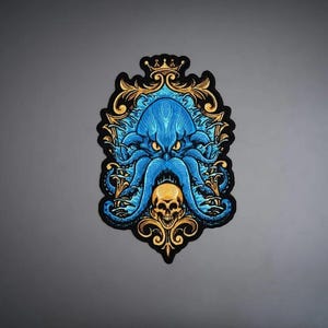 Broderad lapp med texten King Kraken för kläder — Stryk-på-applikation för bikerväst, jacka och jeans