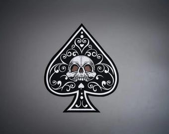 Ace Spade Embroidered Patch — Iron On Applique for Biker Vest, Jacket & Denim