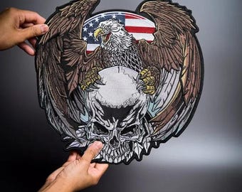 United States Eagle Back Patch – Large Embroidered Iron On Applique for Biker Vest Jacket