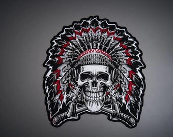 Indian Chef Large Embroidered Back Patch — Iron On Applique for Biker Vest & Leather Jacket