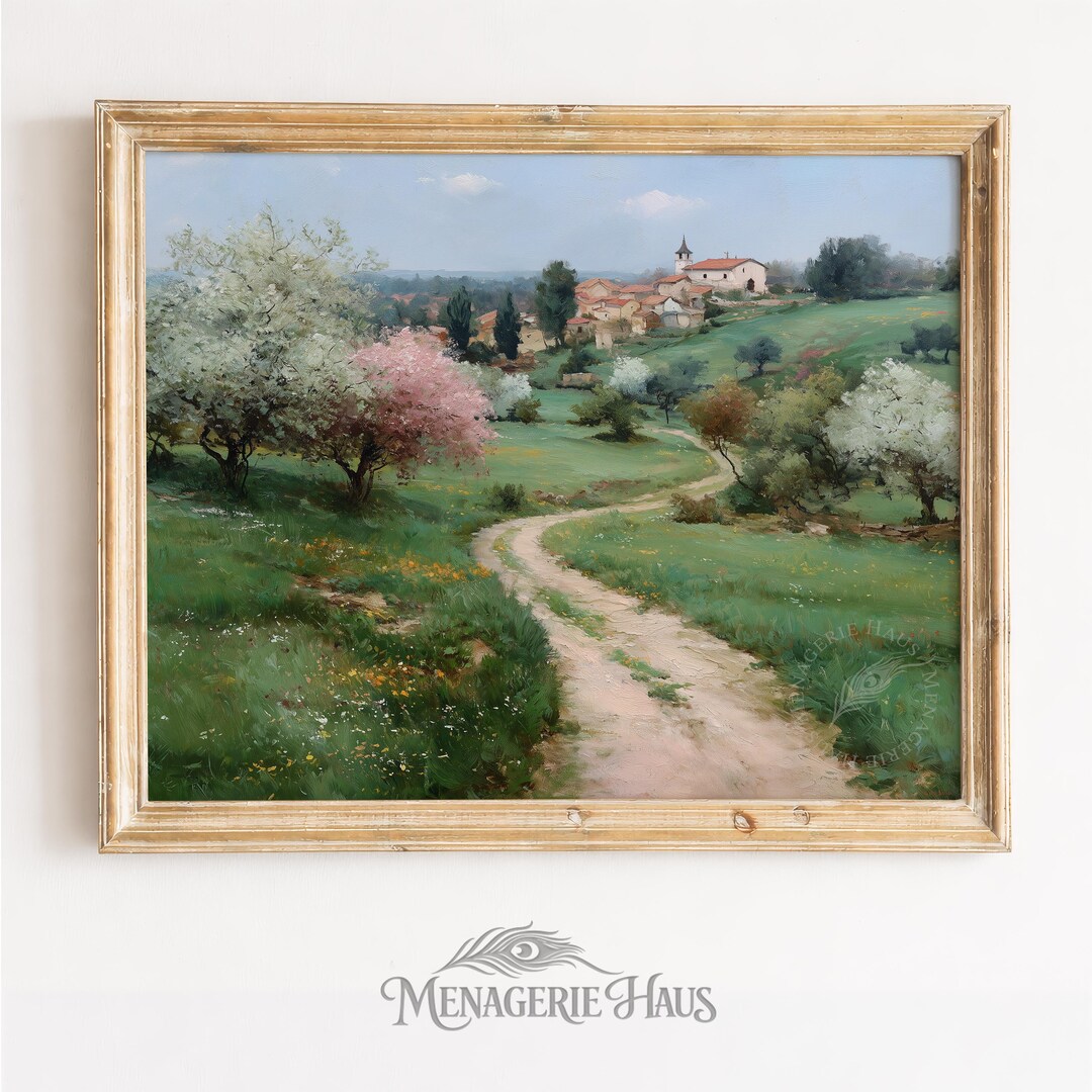 Spring Printable Countryside Landscape - Vintage Cottagecore Pathway ...