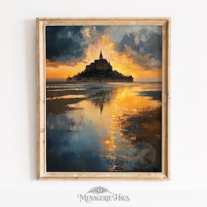 Medieval Island Abbey Painting, Dramatic Sunset Printable Wall Art (Digital Download) 996