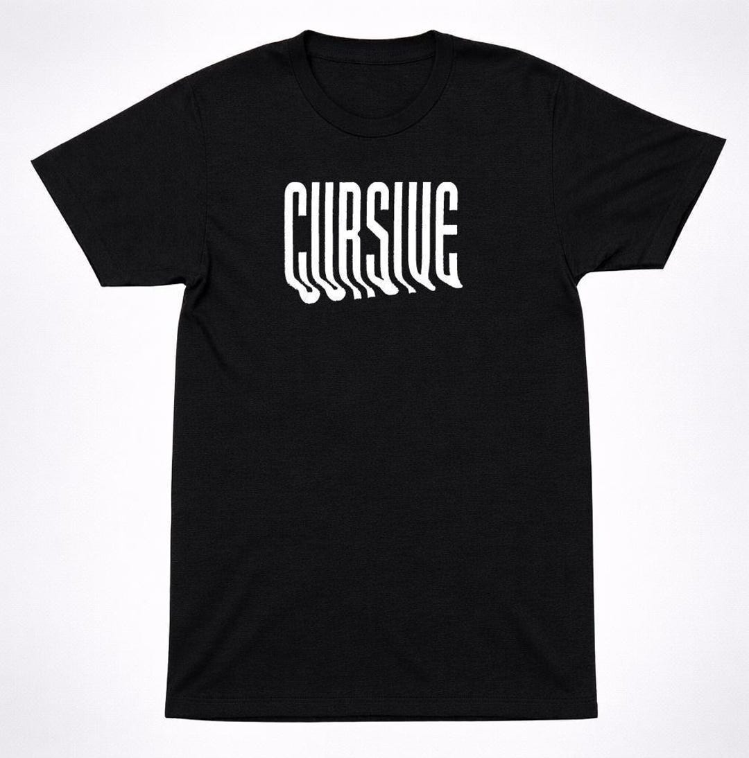 Cursive T Shirt Black Distorted Text: Bold Red Base Navy Logo - Indie ...
