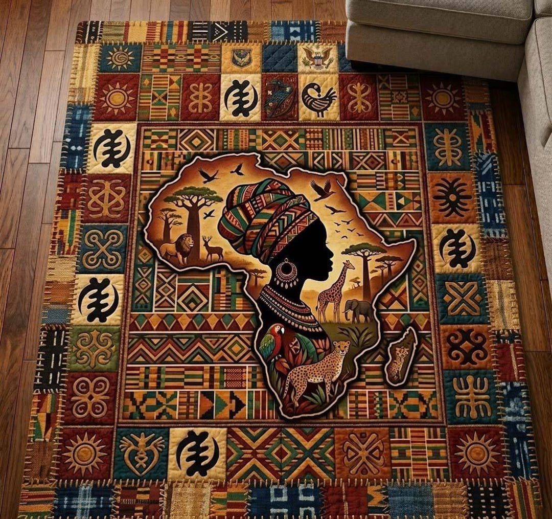 Cultural Rug African Patchwork Area Rug, Tribal Map Carpet, Afro Woman Decor Rug ...