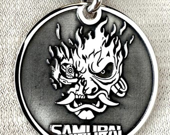Cyberpunk Samurai Necklace 925 Silver, Edgerunners Inspired Pendant, Night City Jewelry, Gamer Gift Handmade