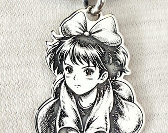 Kiki Witch Necklace 925 Silver, Anime Pendant Inspired by Ghibli, Handmade Cute Jewelry, Gift for Anime Lovers