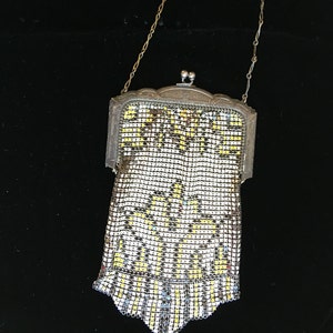 Jaren 20 emaille metalen mesh avondtas, metalen mesh portemonnee, downton Abby portemonnee.