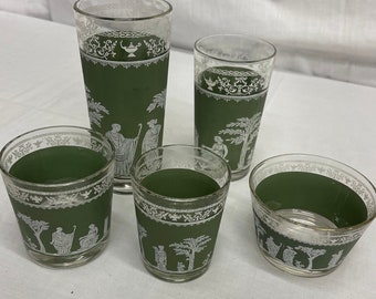 Vintage Jeanette Wedgewood Grecian Hellenic Green Glassware