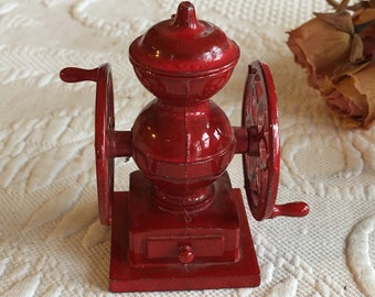 Vintage Miniature Pencil Sharpener Red Kitchen Grinder, Opening Top and Turning Wheels. Miniature Grinder Pencil Sharpener.