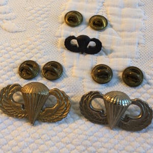 Vintage Badge Awarded by US Army Airborne Parachutist Badge Known as Jump Wings Paratrooper Pin. Choose Silver, Gold or Small Black.
