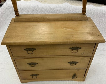 Antique Child's Dresser with Three Drawers and Turned Dowels for Two Bar or to Hang Missing Mirror. Great Decorator Piece.