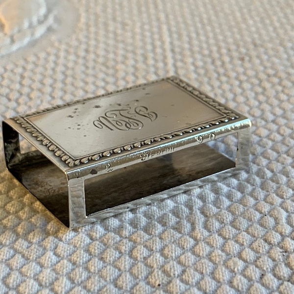 Vintage Silver Plate Match Safe with Etched Monogram. Looks Like TUL. Rope Type Border Design Around Edge.