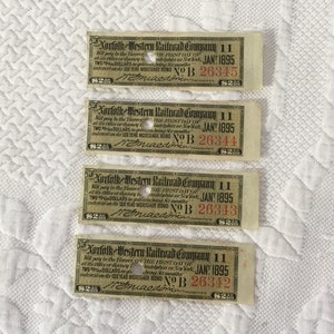 Antique 4 Consecutive 1895 Norfolk & Western Railroad Company Railway Memorabilia Choose a Receipt Number. Engraved Loan Re-Payment Receipt.