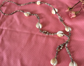 Vintage Shell Necklace. Strand of Cone Shaped Shells With Double White Shells Accenting.