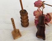 Vintage Miniature Wooden Doll House Decor. Butter Churn, Handled Wall Shelf, Corner Shelf. Wooden Miniature Room Decor.