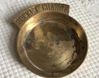 Vintage Pocket Change Marked Brass Bowl. Solid Brass Bowl Specifically for Collecting Change on a Table or Dresser. Choose Style.