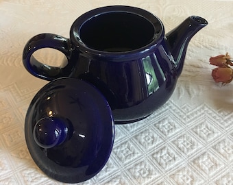 Vintage Ceramic Cobalt Teapot. Simple Pot Bellied Teapot in Cobalt Blue. Sturdy and Useful.