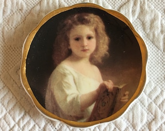 Vintage Staffordshire Small Plate. Fine English China Staffordshire Collection Bone China. Made in England. Little Girl Reading Picture.
