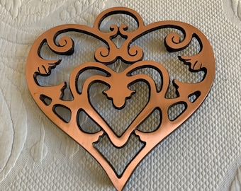 Vintage Cast Iron and Copper Heart Shaped Trivet. Pampered Chef Wall Trivet. Use for Hot Pots and Plates.