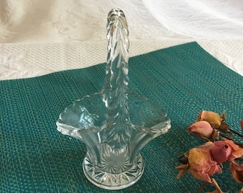 Vintage Crystal Basket Choose Size. Clear Glass Etched Glass Basket. Sunburst Design on Bottom. Sold Individually. Scalloped Upper Edge.