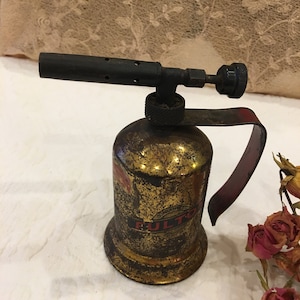 Vintage Fulton Guaranteed Torches. Hand Blow Torch. Vintage Torch. Gold Torch With Red Handle.