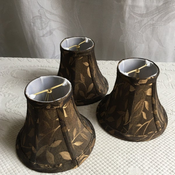 Small Gold and Black Lampshade with Leaf Designs. Well Made and Fully Lined in White. Shade Holder for Small Thin Bulbs. New.