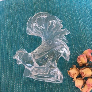 Vintage Duncan Miller Solid Glass Rooster. Clear Glass Crystal Rooster Figurine. 7 3/4&quot; Crystal Animal Figurine Rooster. Collectible.
