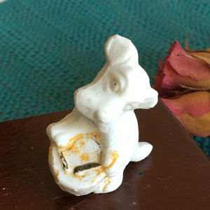 Vintage Miniature Bisque Sloe Eyed Dog Drum Figurine. Add to Miniature Display of Collectibles. Miniature Animal Figurine. Doll House Dog.
