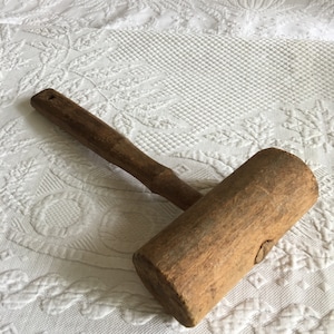 Antique Unfinished Wood Pounder or Mallet. Old Wood Mallet. Hand Made. Could Be Used as a Gavel.