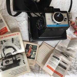 Vintage Polaroid Colorpack III Land Camera in Carrying Case, Instruction Booklet and Insert Papers. Black Case.