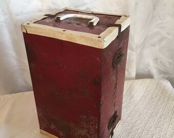 Vintage Red Metal Doll Wardrobe Trunk Etsy