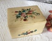 Vintage Off White Box With Painted Flowers. Three Section Box Dovetail Box, Well Made.
