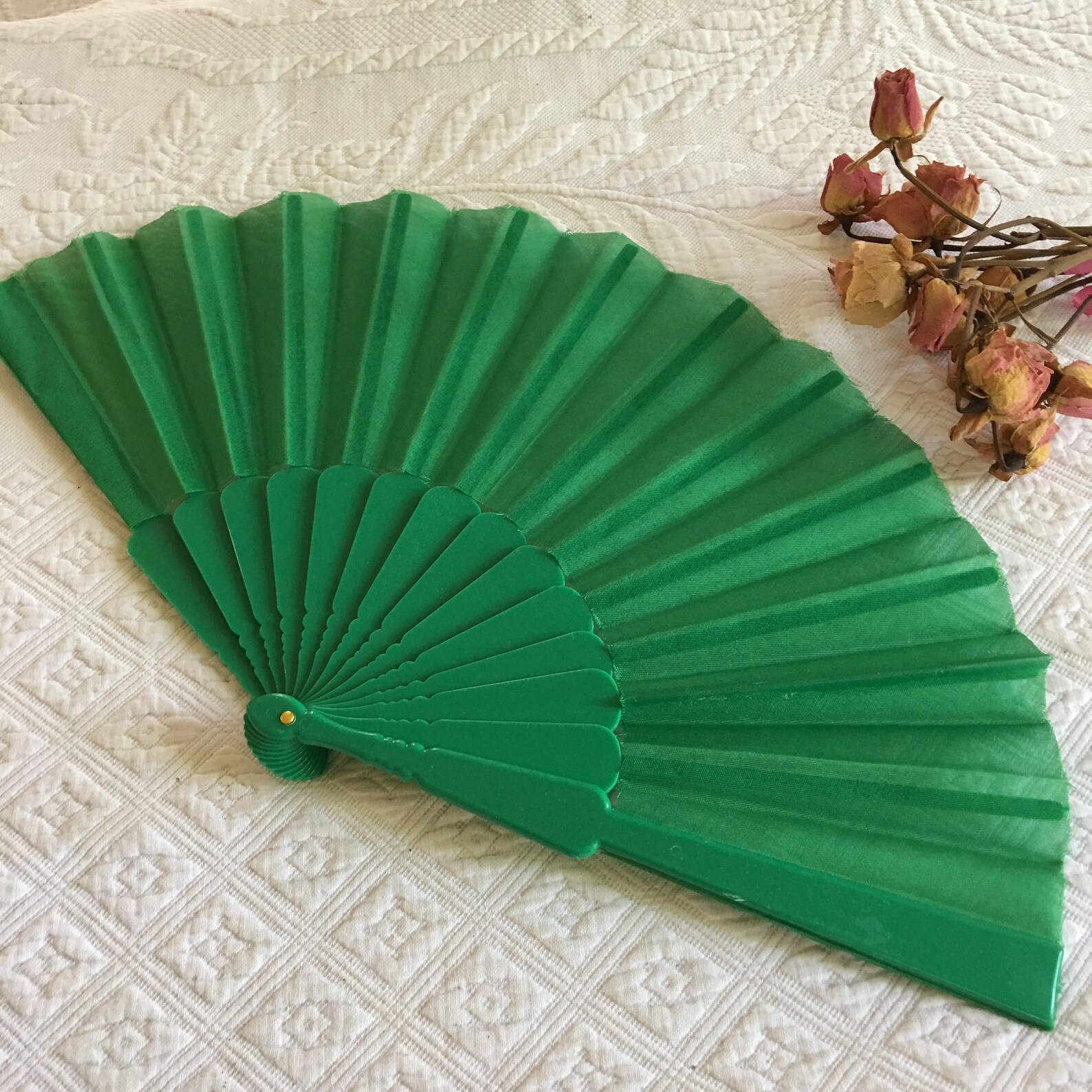 Silk and Wood Hand Fan. Openwork Design on Wood With Floral Designs and ...