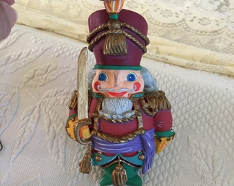 Ceramic Soldier Christmas Ornament. Fancy Dress With Sword and Tassels.