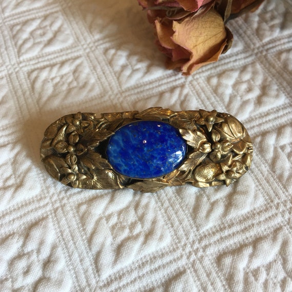 Victorian Lapis Pin Brooch. Real Antique Pin of 3… - image 1