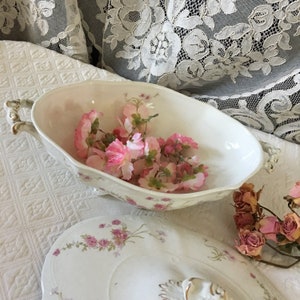 Vintage Serving Dish With Lid and Center Stand. Feminine Design and Delicate Rose Designs on This Large Serving Dish With Side Handles.