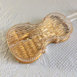 Vintage Violin Clear and Copper Faceted Plastic Box in Shape of Violin. Use on Dresser as a Jewelry Box or Hold Candy and Other Trinkets.