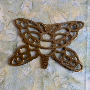 Vintage Brass Butterfly Trivet. Use for a Hot Pot or Serving Dish in the Kitchen. Hang on the Wall for Decoration.